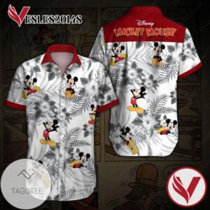 Mickey Mouse Hawaiian V Graphic Print Short Sleeve Hawaiian Casual Shirt Vesles2014S