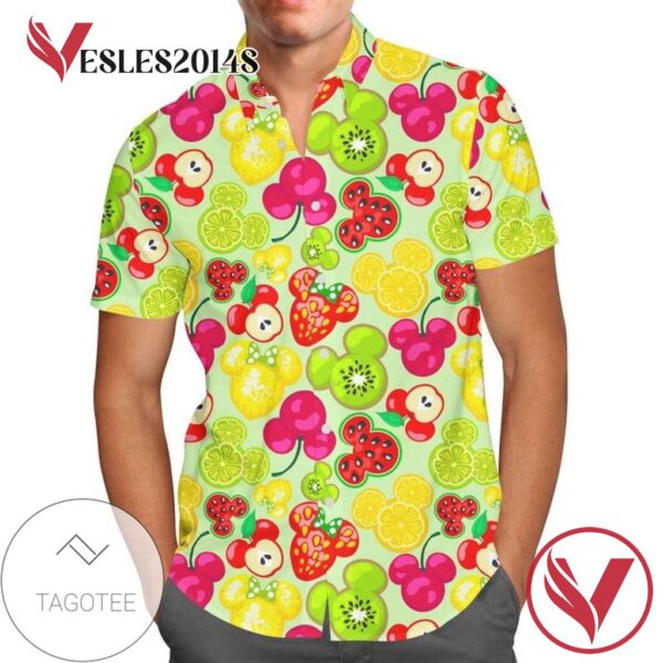 Mickey's Fruit Fiesta Disney For men And Women Graphic Print Short Sleeve Hawaiian Casual Shirt Vesles2014S