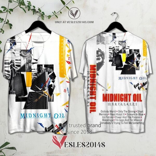 Midnight Oil-10, 9, 8, 7, 6, 5, 4, 3, 2, 1 Album 3D Shirt, Unique Gifts For Music Lovers - Vesles2014S