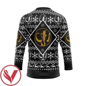 Mighty Morphin Black Power Ranger Ugly Christmas Custom Hockey Jersey, Trending Gifts For Fans - Vesles2014s 1