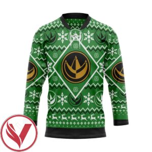 Mighty Morphin Green Power Ranger Ugly Christmas Custom Hockey Jersey, Trending Gifts For Fans - Vesles2014s
