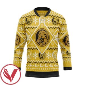 Mighty Morphin Yellow Power Ranger Ugly Christmas Custom Hockey Jersey, Trending Gifts For Fans - Vesles2014s