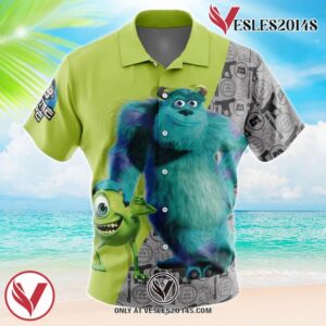 Mike and Sully Monsters Inc Hawaiian Button Up Shirt, Perfect Gifts For Anime Lovers - Vesles2014S
