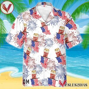 Miller High Life American Flag Fireworks Hawaiian Shirt, Best Summer Gifts For Fans - Vesles2014S 1