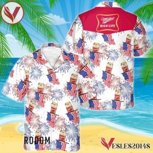 Miller High Life American Flag Fireworks Hawaiian Shirt, Best Summer Gifts For Fans - Vesles2014S