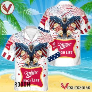 Miller High Life Eagle Fireworks Independence Day Hawaiian Shirt, Best Summer Gifts For Fans - Vesles2014S