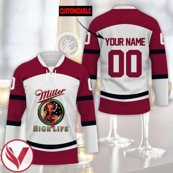Miller High Life Personalized Hockey Jersey, Trending Gifts For Fans - Vesles2014s