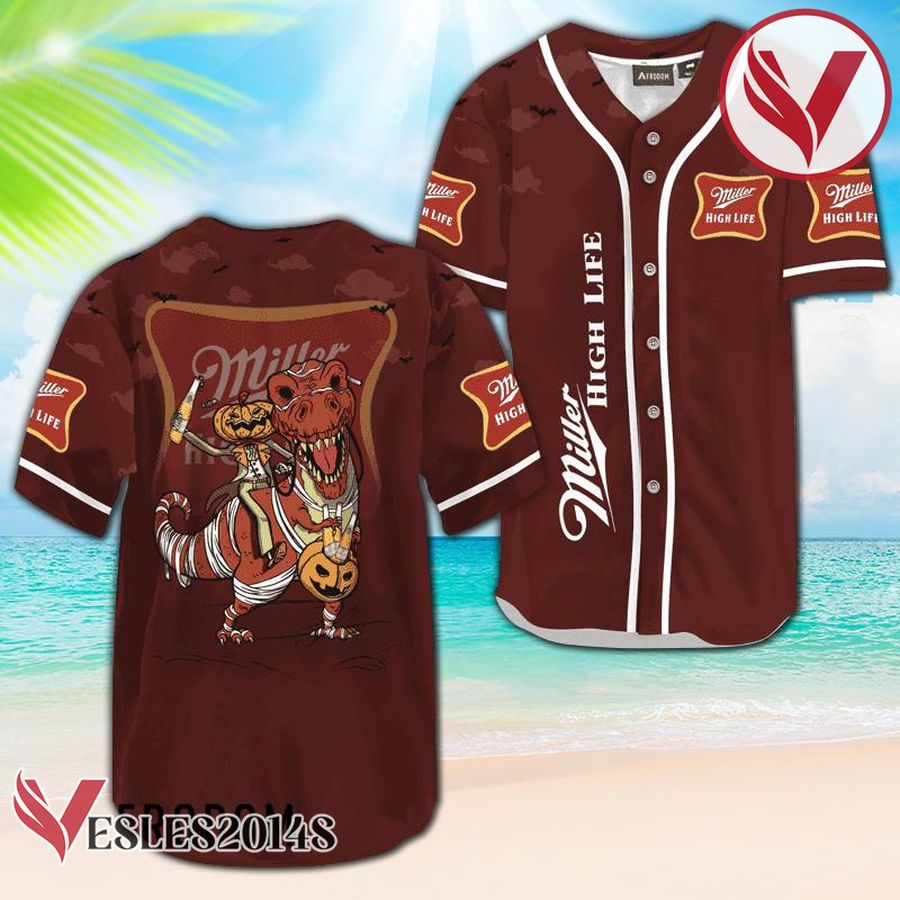 Miller High Life Red Halloween Dinosaur Baseball Jersey, Perfect Gifts For Fans - Vesles2014S