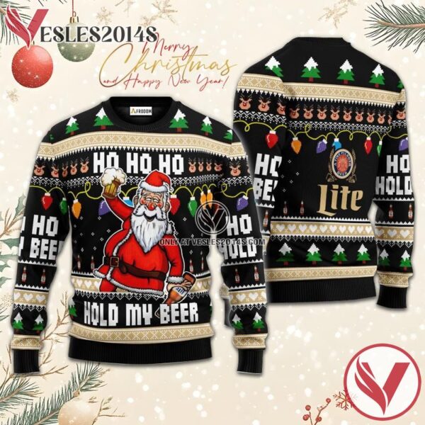 Miller Lite Black Hold My Beer Ugly Sweater, Unique Winter Outfits For Fans - Vesles2014S  1