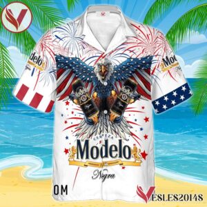Modelo Negra Eagle Fireworks Independence Day Hawaiian Shirt, Best Summer Gifts For Fans - Vesles2014S 1
