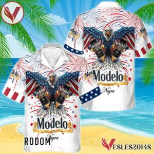 Modelo Negra Eagle Fireworks Independence Day Hawaiian Shirt, Best Summer Gifts For Fans - Vesles2014S