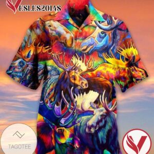Moose Print Short Sleeve Hawaiian Casual Shirt Vesles2014S 1