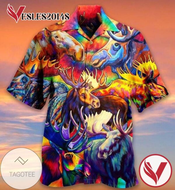 Moose Print Short Sleeve Hawaiian Casual Shirt Vesles2014S 1