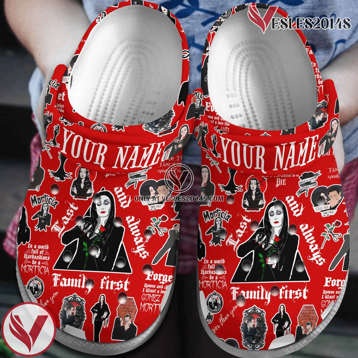Mother Day morticia addams Crocs Crocband Clogs Shoes Comfortable For Men Women and Kids Style 3, Unique Gift From Vesles2014S
