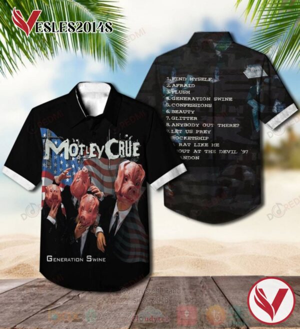 Motley Crue Generation Swine Black Album Hawaiian Shirt, Best Gift For Music Lovers Vesles2014S