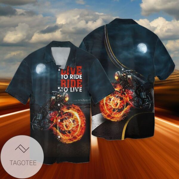 Motorcycle Fire Live To Ride Ride To Love For Men And Women Graphic Print Short Sleeve Hawaiian Casual Shirt Vesles2014S