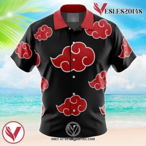 Naruto Akatsuki Hawaiian Button Up Shirt, Perfect Gifts For Anime Lovers - Vesles2014S