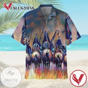 Native American Horse Hawaiian Graphic Print Short Sleeve Hawaiian Casual Shirt Vesles2014S