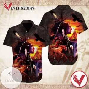 Native Animal American Hawaiian Graphic Print Short Sleeve Hawaiian Casual Shirt Vesles2014S 1