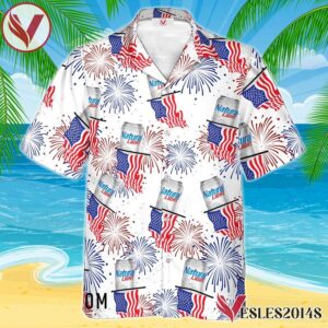 Natural Light American Flag Fireworks Hawaiian Shirt, Best Summer Gifts For Fans - Vesles2014S 1