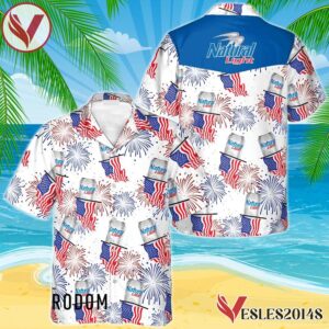 Natural Light American Flag Fireworks Hawaiian Shirt, Best Summer Gifts For Fans - Vesles2014S