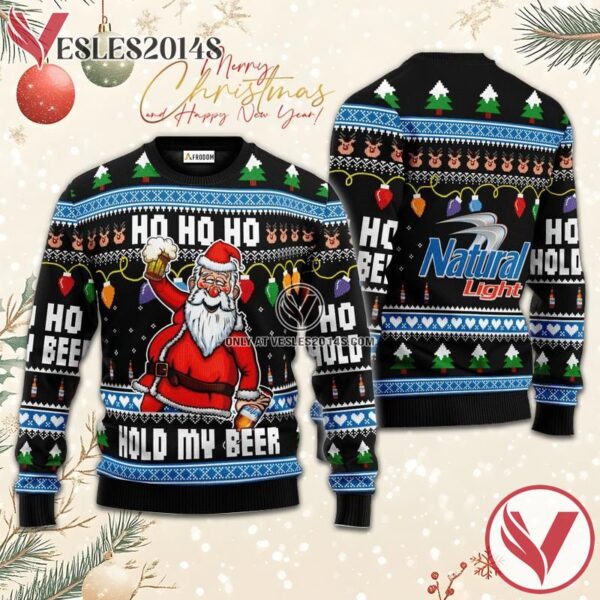 Natural Light Black Hold My Beer Ugly Sweater, Unique Winter Outfits For Fans - Vesles2014S  1