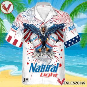 Natural Light Eagle Fireworks Independence Day Hawaiian Shirt, Best Summer Gifts For Fans - Vesles2014S 1