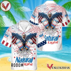 Natural Light Eagle Fireworks Independence Day Hawaiian Shirt, Best Summer Gifts For Fans - Vesles2014S