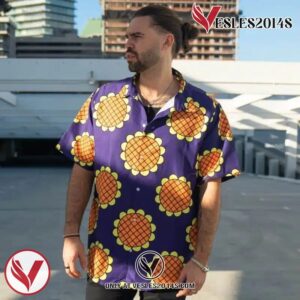 Navy Blue Monkey D. Luffy Lucy Dressrosa One Piece Hawaiian Button Up Shirt, Perfect Gifts For Anime Lovers - Vesles2014S 1