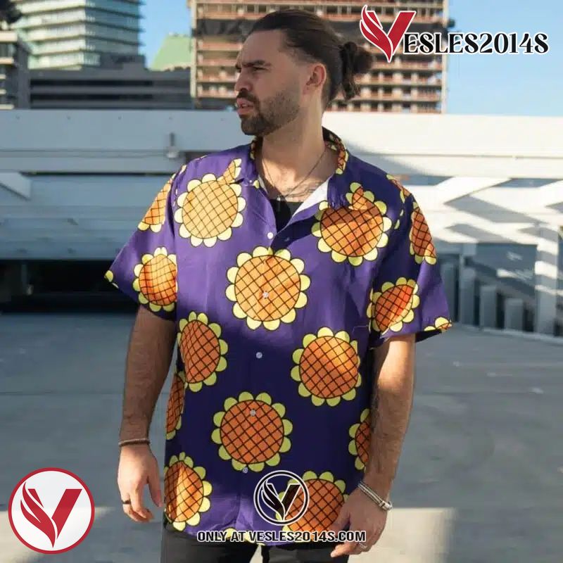 Navy Blue Monkey D. Luffy Lucy Dressrosa One Piece Hawaiian Button Up Shirt, Perfect Gifts For Anime Lovers - Vesles2014S 1