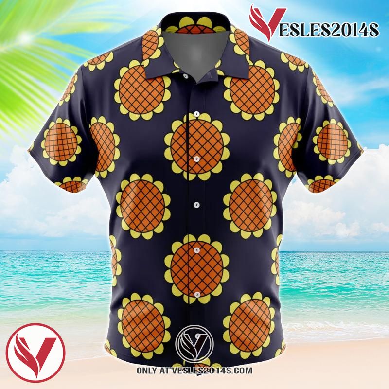 Navy Blue Monkey D. Luffy Lucy Dressrosa One Piece Hawaiian Button Up Shirt, Perfect Gifts For Anime Lovers - Vesles2014S