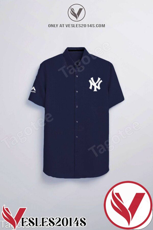 New York Yankees Navy Logo Branded Hawaiian Shirt And Short, Unique Gifts For Friends - Vesles2014S 1