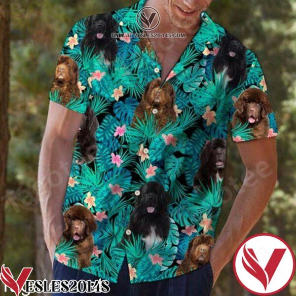 Newfoundland Dog Hidden In The Tropical Leaves Hawaiian Shirt, Unique Gifts For Friends - Vesles2014S 1