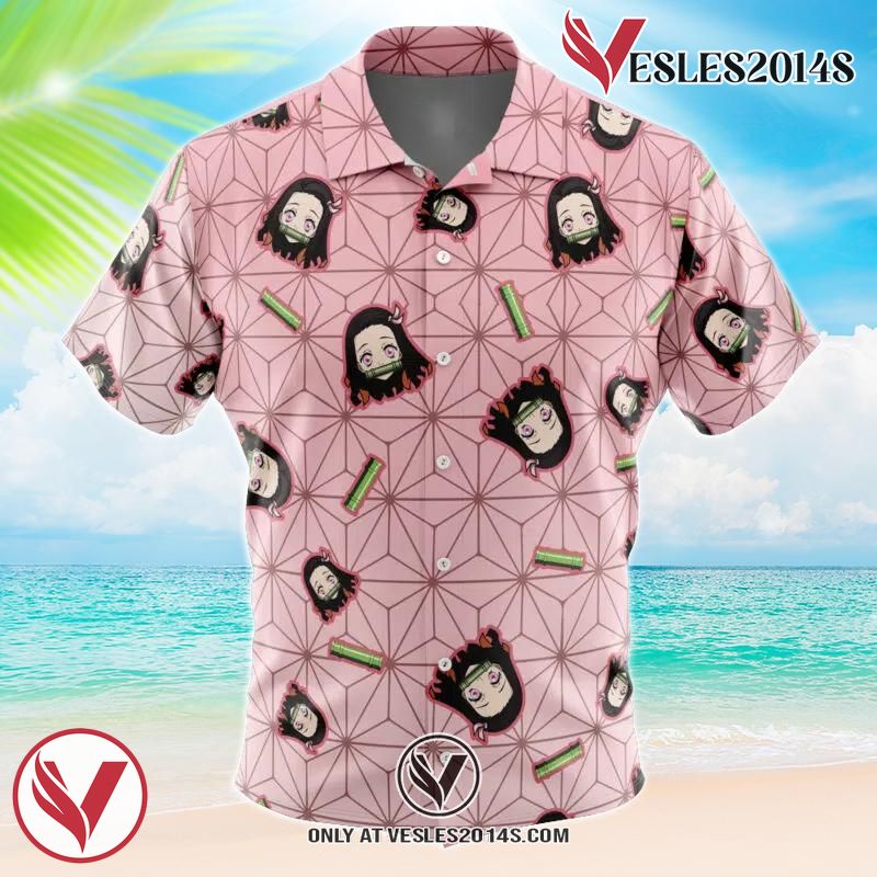Nezuko Kamado Pattern Demon Slayer Hawaiian Button Up Shirt, Perfect Gifts For Anime Lovers - Vesles2014S 1