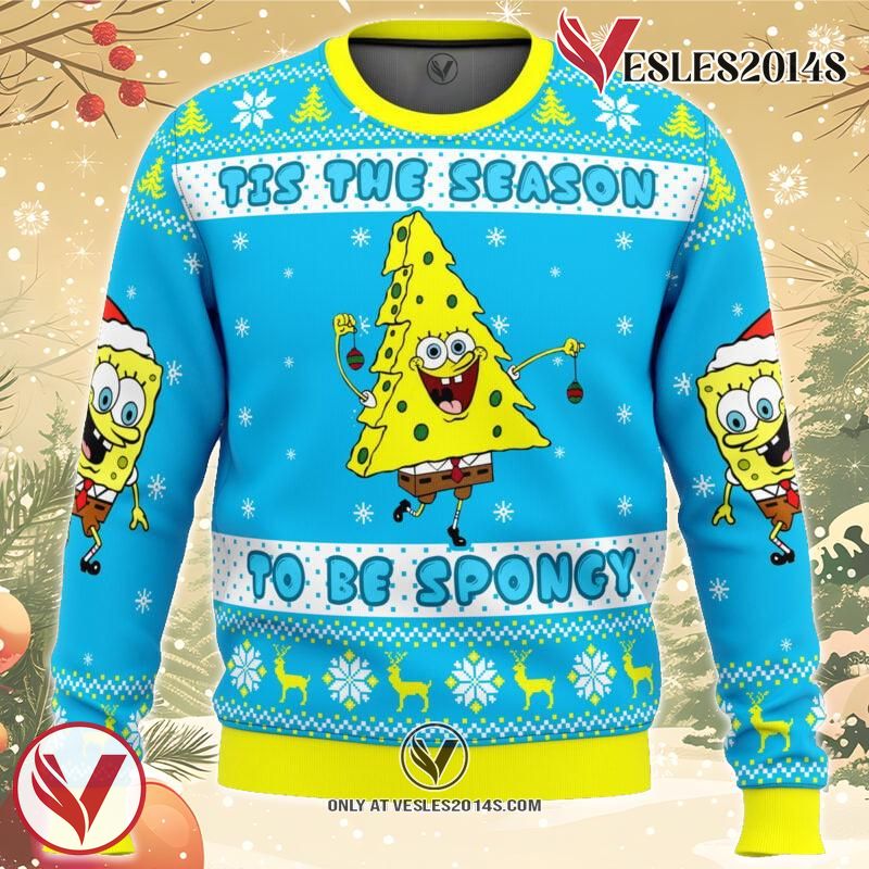 Nickelodeon Cartoons Tis The Season To be Spongy Ugly Christmas Sweater, Unique Christmas Gift For Fans - Vesles2014S