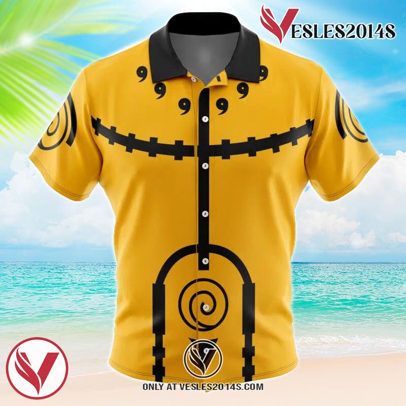 Nine-Tails Chakra Mode Naruto Hawaiian Button Up Shirt, Perfect Gifts For Anime Lovers - Vesles2014S