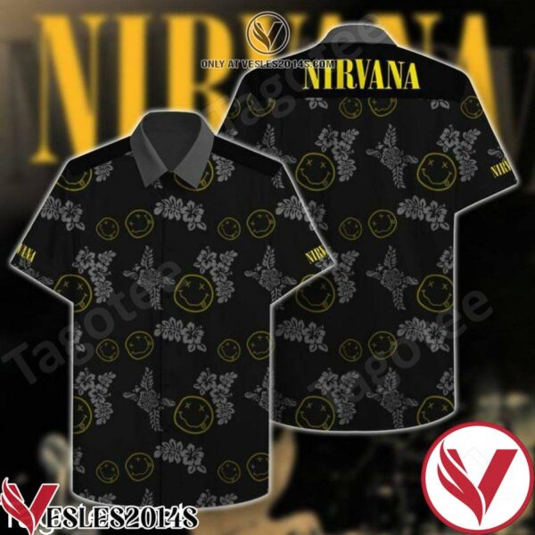 Nirvana Smile Pattern Black Hawaiian Shirt, Unique Gifts For Friends - Vesles2014S 1