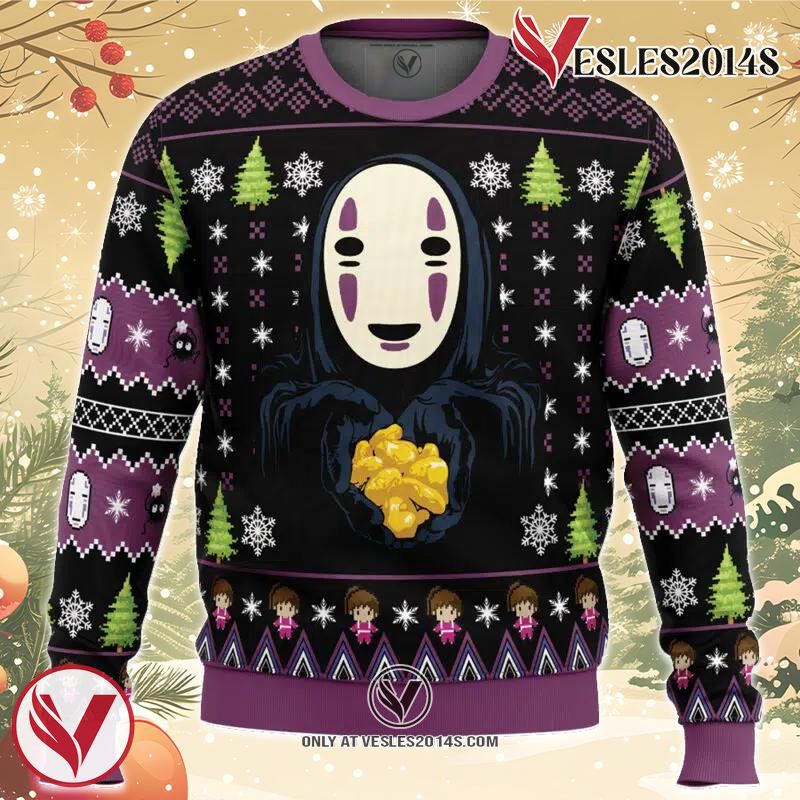 No Face Gold Nuggets Spirited Away Ugly Christmas Sweater, Unique Christmas Gift For Fans - Vesles2014S