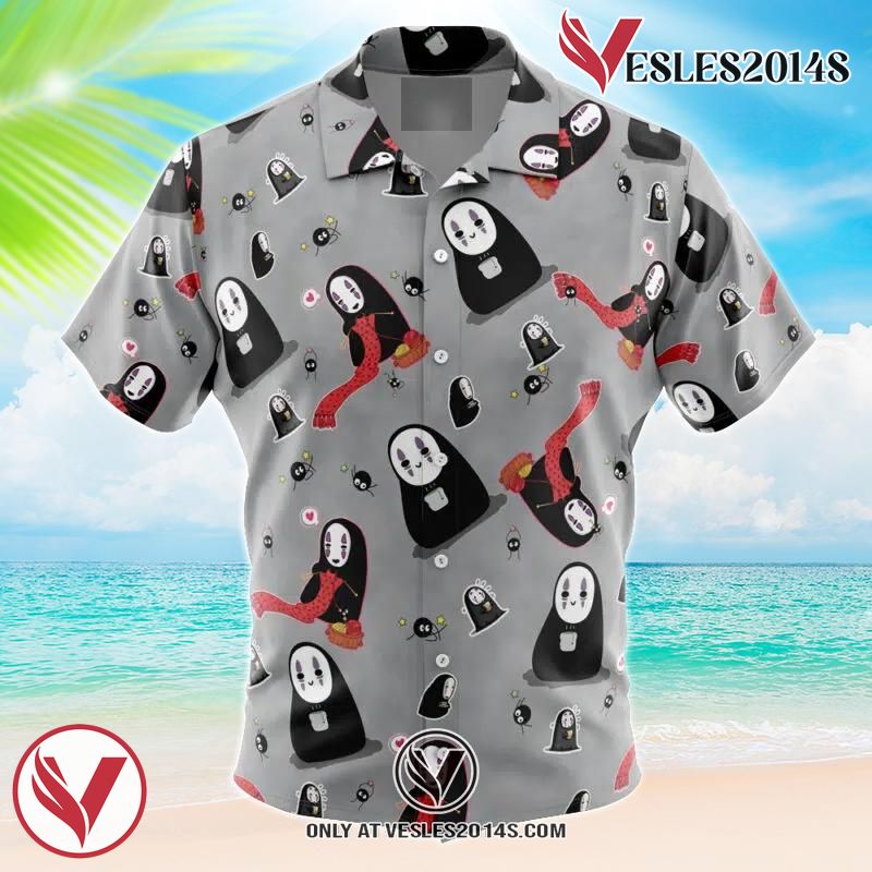 No Name Spirited Away Studio Ghibli Pattern Hawaiian Button Up Shirt, Perfect Gifts For Anime Lovers - Vesles2014S