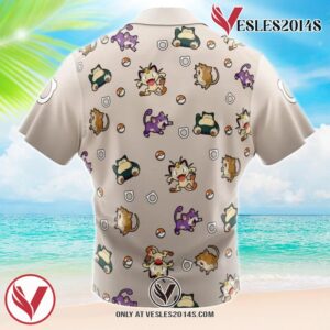 Normal Type Pattern Pokemon Hawaiian Button Up Shirt, Perfect Gifts For Anime Lovers - Vesles2014S 1