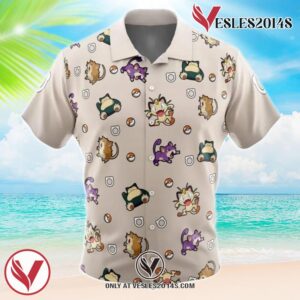 Normal Type Pattern Pokemon Hawaiian Button Up Shirt, Perfect Gifts For Anime Lovers - Vesles2014S