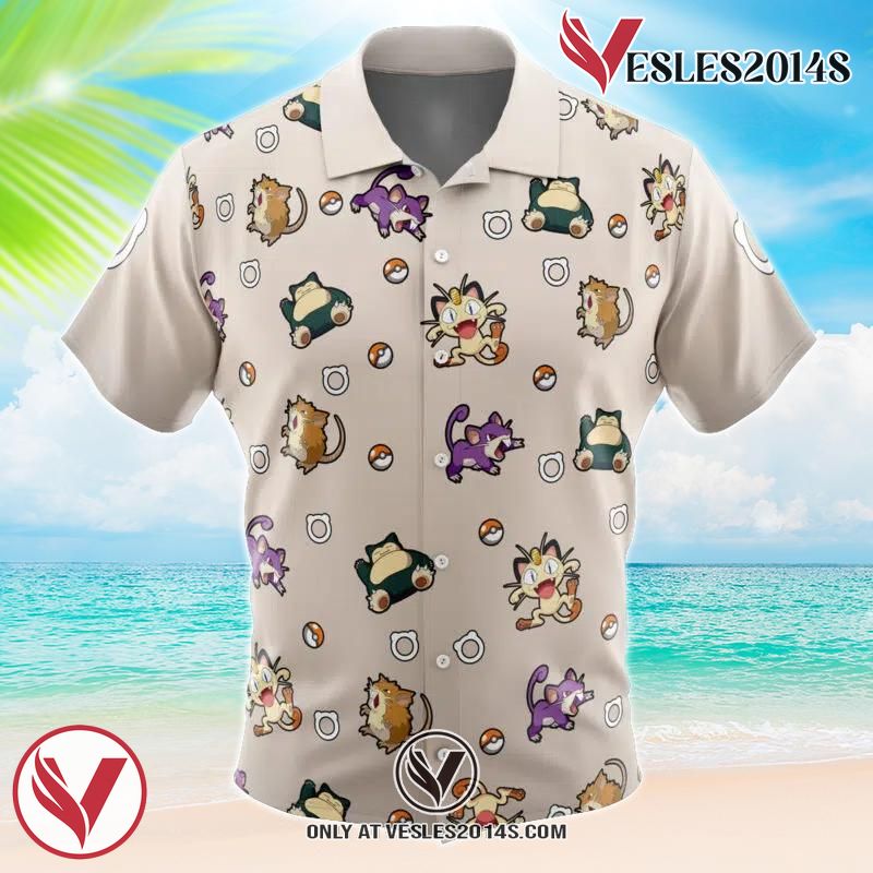 Normal Type Pattern Pokemon Hawaiian Button Up Shirt, Perfect Gifts For Anime Lovers - Vesles2014S