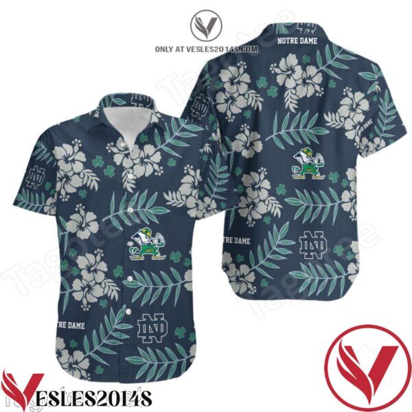 Notre Dame Fighting Irish Hibiscus Palm Leaves Hawaiian Shirt, Unique Gifts For Friends - Vesles2014S 1