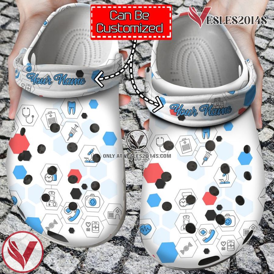 Nurse Personalized Medicine Line Hexagons Collection Clog Shoes, Unique Gift From Vesles2014S