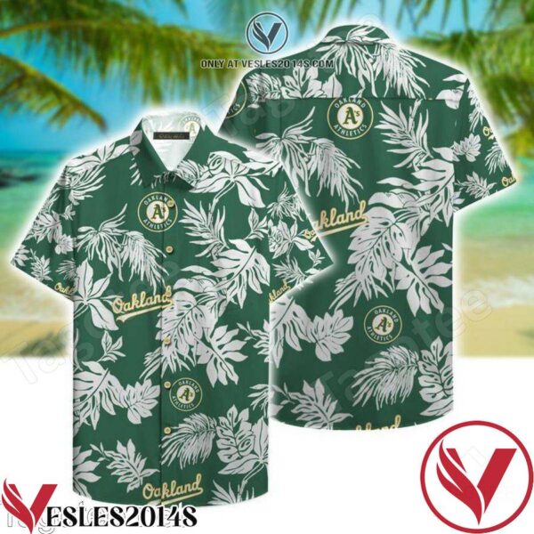 Oakland Athletics White Leaf Print Green Hawaiian Shirt, Unique Gifts For Friends - Vesles2014S 1