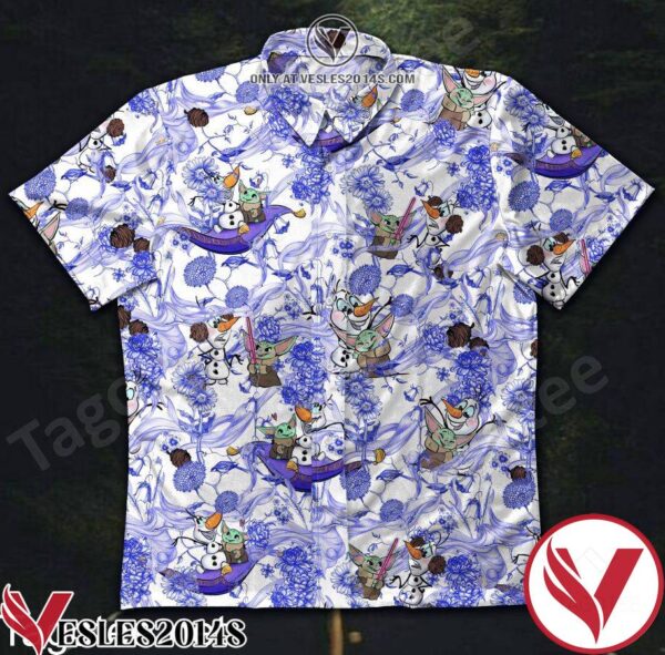 Olaf And Baby Yoda Purple Flower Hawaiian Shirt, Unique Gifts For Friends - Vesles2014S 1
