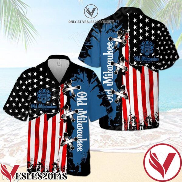 Old Milwaukee USA Flag Pattern Black Blue Hawaiian Shirt And Short, Unique Gifts For Friends - Vesles2014S 1
