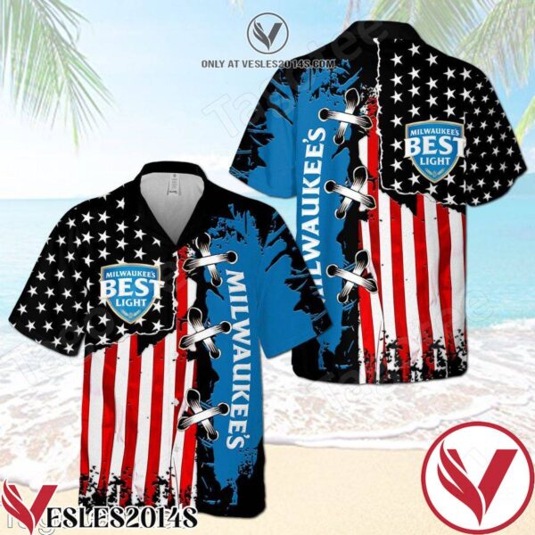 Old Milwaukee’s Usa Flag Cross Stitch Black Blue Hawaiian Shirt And Short, Unique Gifts For Friends - Vesles2014S 1
