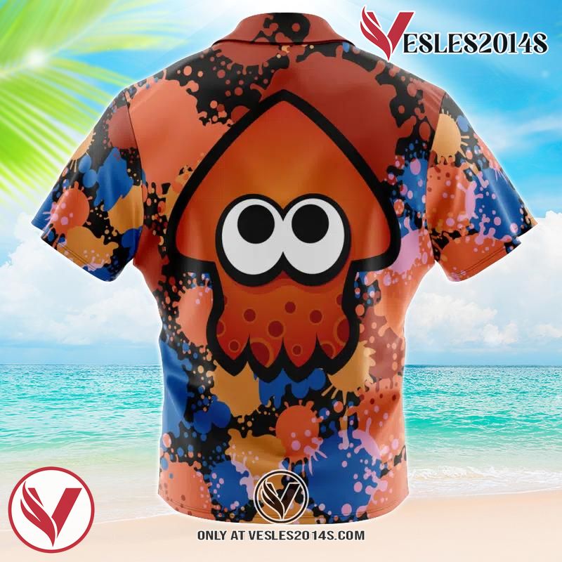 Orange Squid Aloha Splatoon Hawaiian Button Up Shirt, Perfect Gifts For Anime Lovers - Vesles2014S 1
