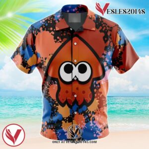 Orange Squid Aloha Splatoon Hawaiian Button Up Shirt, Perfect Gifts For Anime Lovers - Vesles2014S
